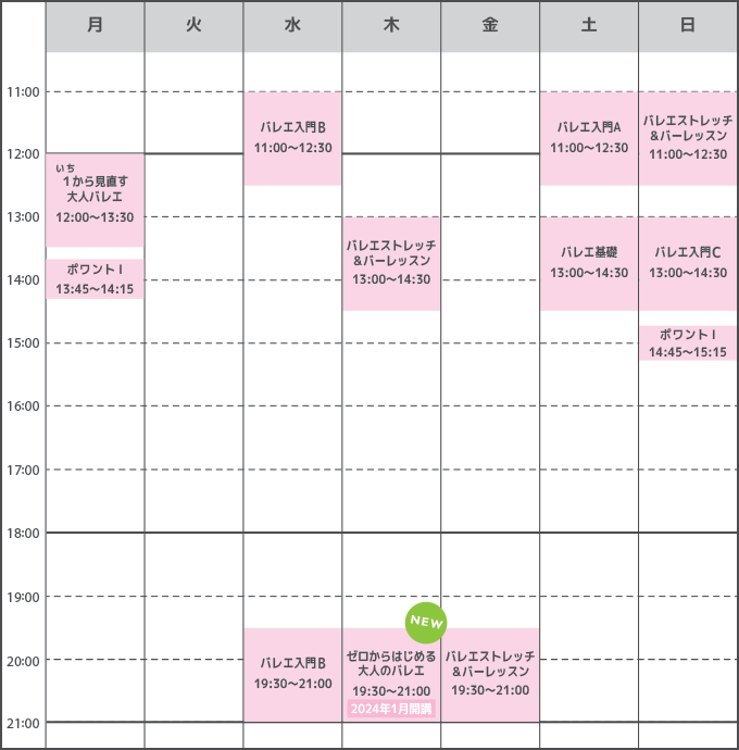 バレエ教室グランジュッテ/クラスのスケジュール